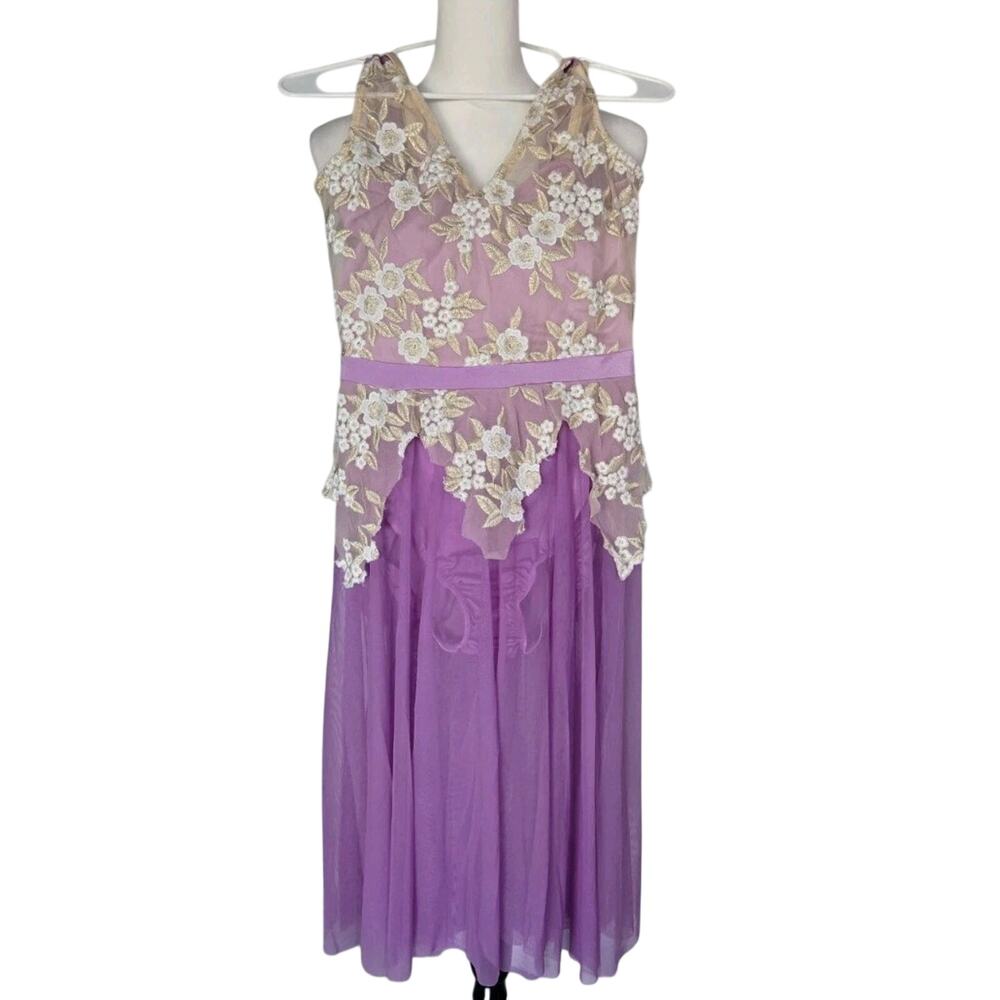 Kelle Solo Dance Lavender Bloom Floral Embroidered Mesh Leotard Dress Sz M